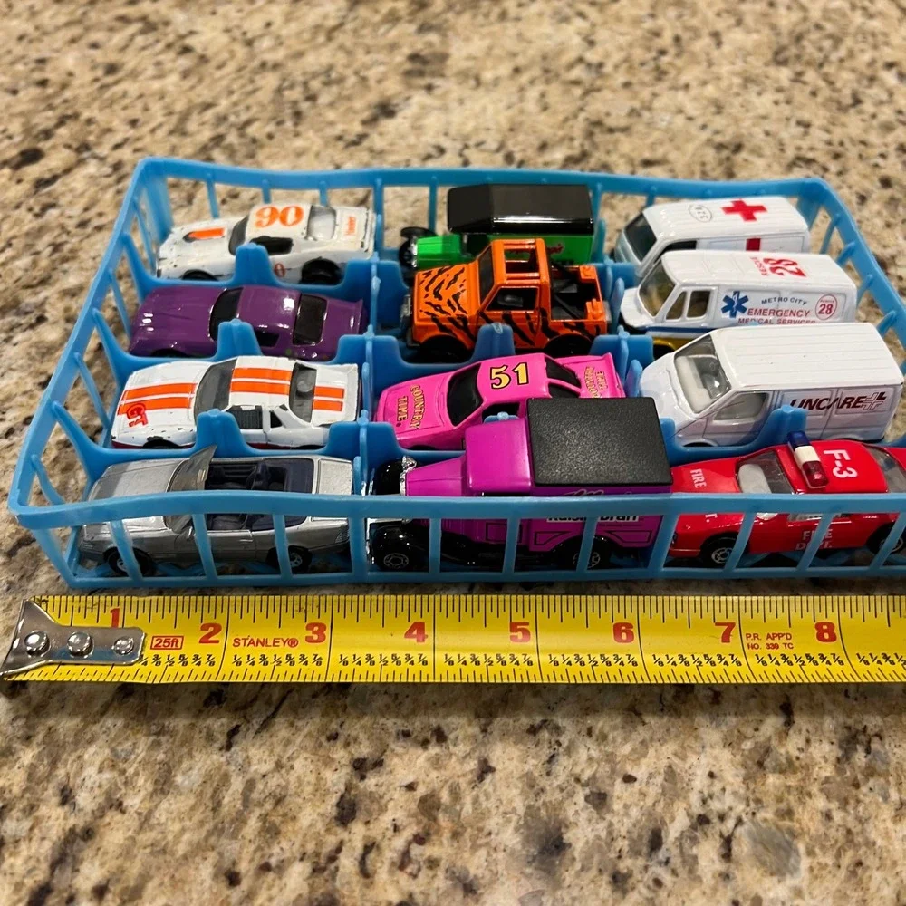 Vintage Diecast Toy Car Lot Emergency Rescue Racing Stock Cars 12pc with Tray